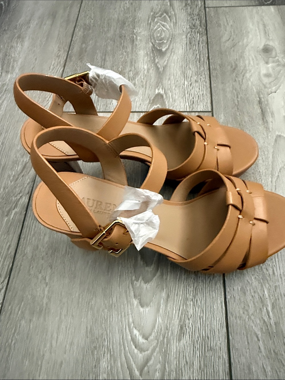 Ralph Lauren Tan Leather Slingback Sandals new 7.5m